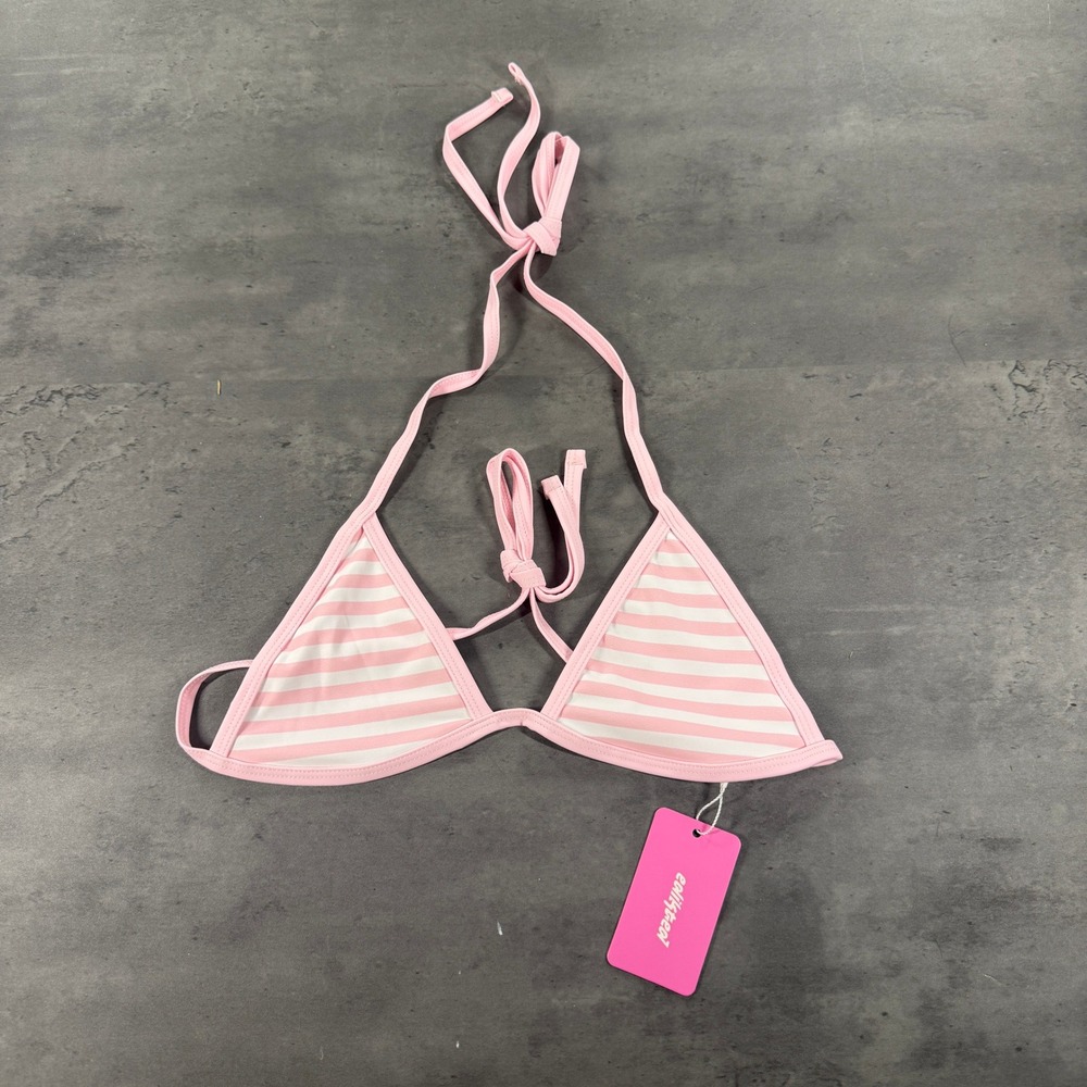 Edikted Jayla Bikini Top Womens S Pink White Striped Triangle Swim NEW $50